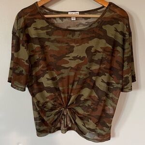 J for Justify Mesh Camouflage Knot Tee
